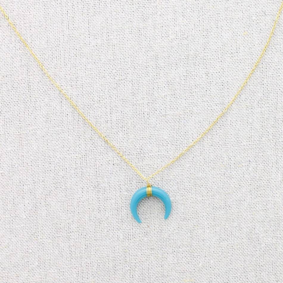 3 MILES GOLD PLATED SHORT NECKLACE HALF MOON RESIN PENDANT