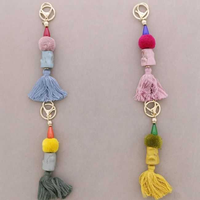 FRINGE RESIN BEADS PENDANT KEYCHAIN