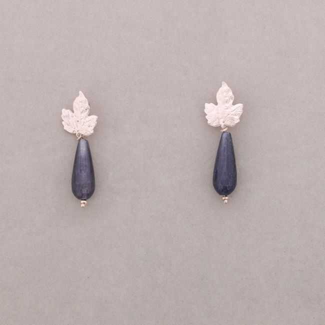 METAL LEAF STONE PENDANT EARRINGS