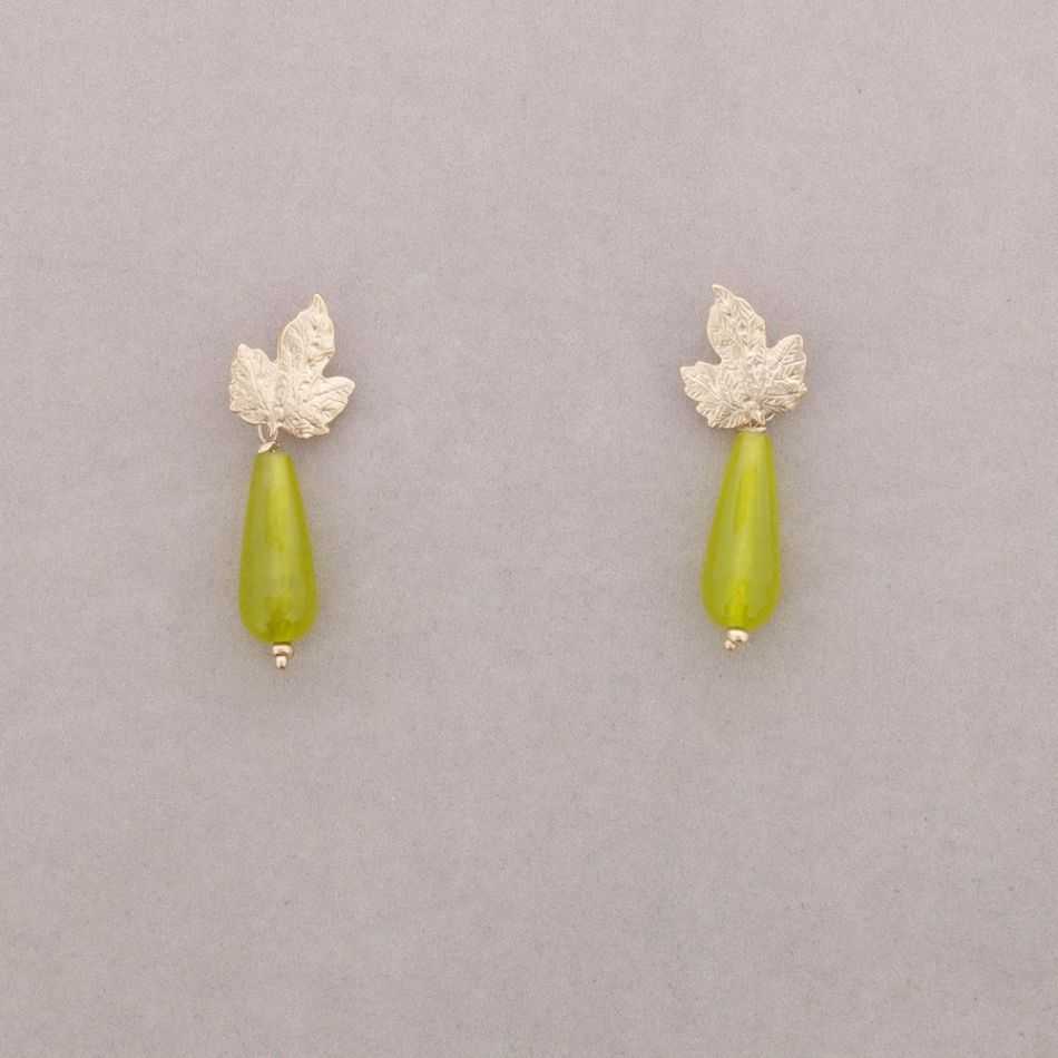 PENDIENTES HOJA METAL COLGANTE PIEDRA