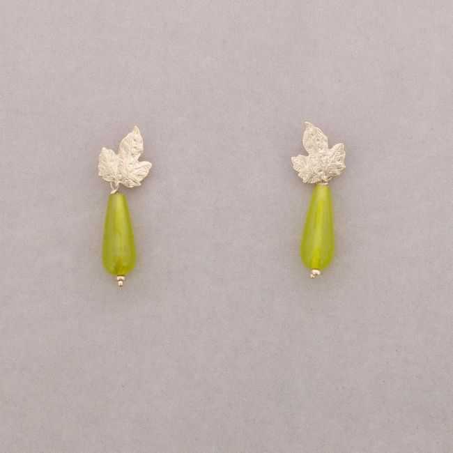PENDIENTES HOJA METAL COLGANTE PIEDRA