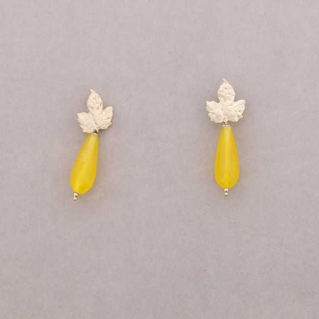 PENDIENTES HOJA METAL COLGANTE PIEDRA