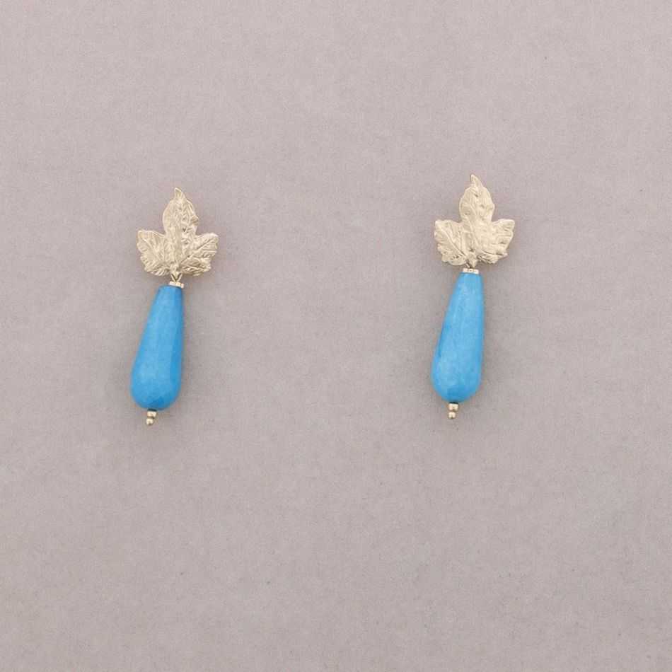METAL LEAF STONE PENDANT EARRINGS