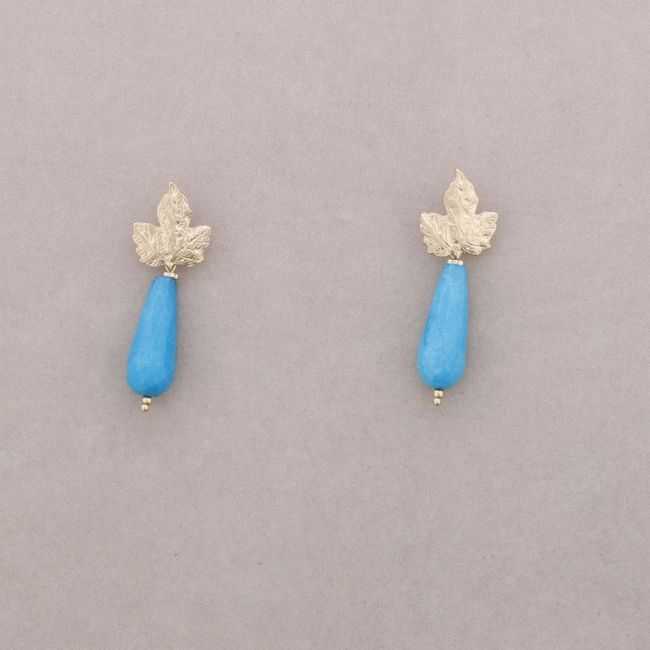 PENDIENTES HOJA METAL COLGANTE PIEDRA