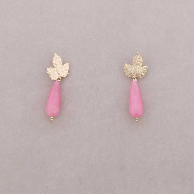 METAL LEAF STONE PENDANT EARRINGS