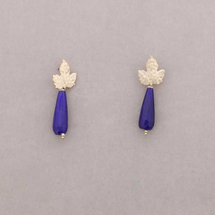 PENDIENTES HOJA METAL COLGANTE PIEDRA