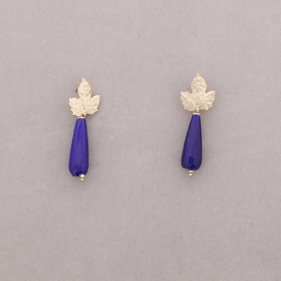 PENDIENTES HOJA METAL COLGANTE PIEDRA