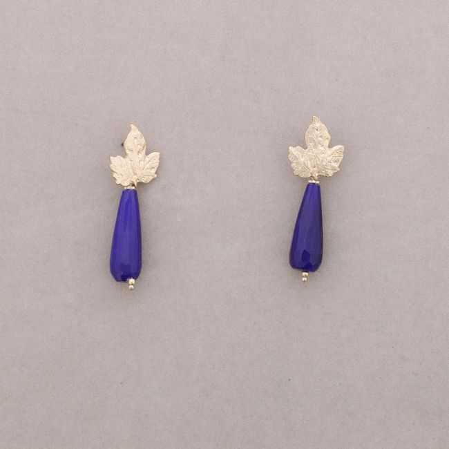 PENDIENTES HOJA METAL COLGANTE PIEDRA