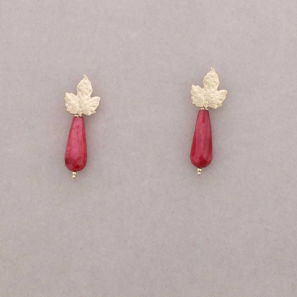 METAL LEAF STONE PENDANT EARRINGS