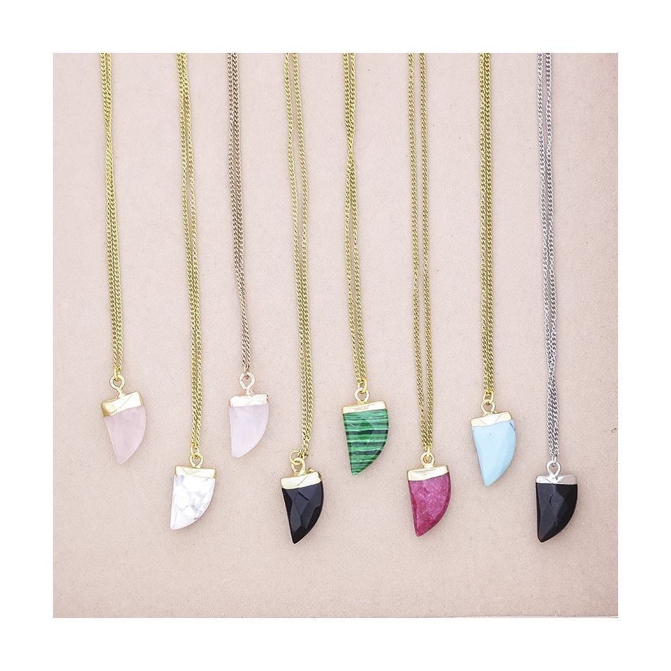 STONE HORN PENDANT STEEL NECKLACE