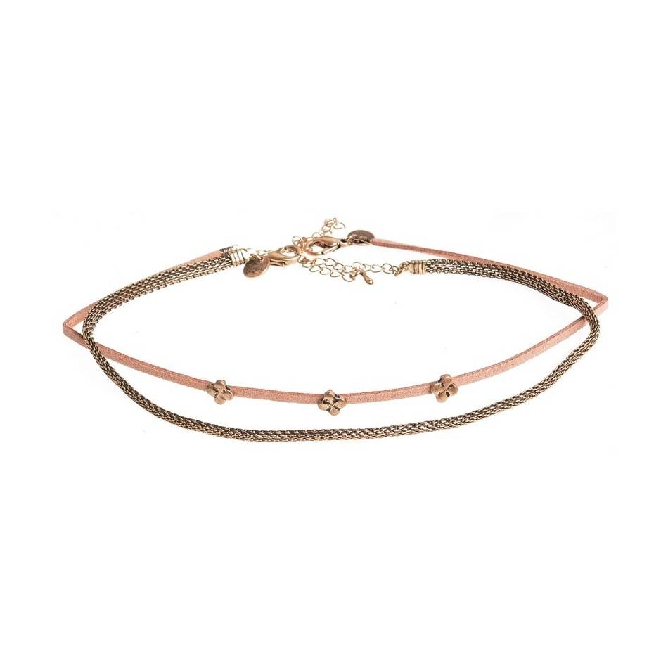 CHOKER SET 2 PIEZAS CADENA CUERO METAL