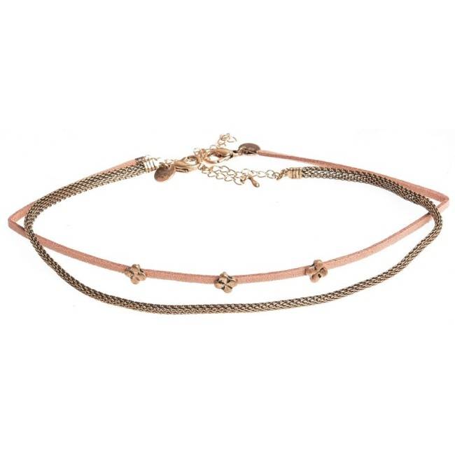 CHOKER SET 2 PIECES METAL LEATHER CHAIN
