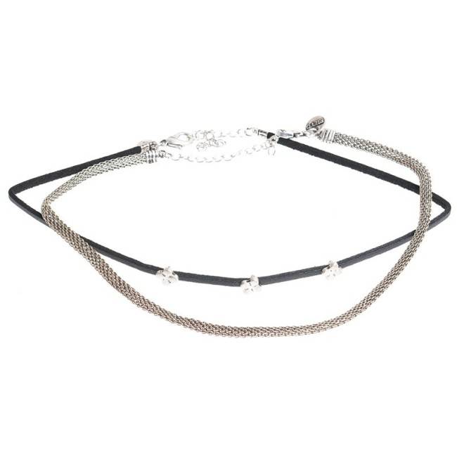 CHOKER SET 2 PIECES METAL LEATHER CHAIN