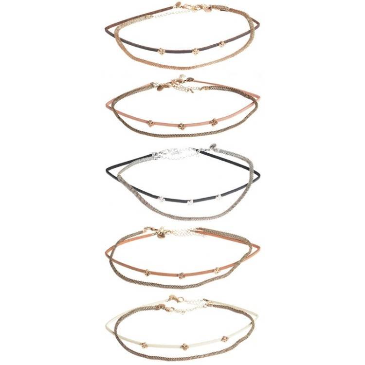 CHOKER SET 2 PIEZAS CADENA CUERO METAL 2