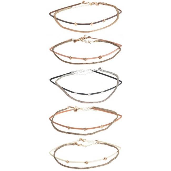 CHOKER SET 2 PIEZAS CADENA CUERO METAL