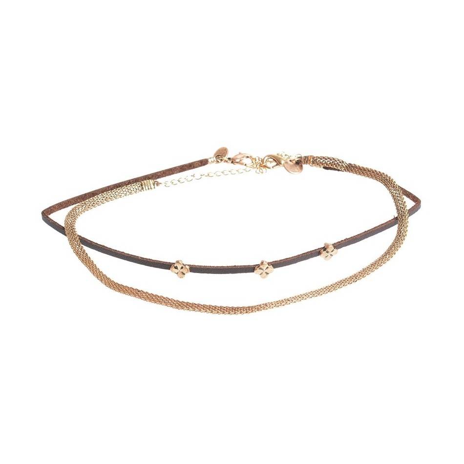 CHOKER SET 2 PIEZAS CADENA CUERO METAL