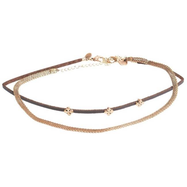 CHOKER SET 2 PIEZAS CADENA CUERO METAL