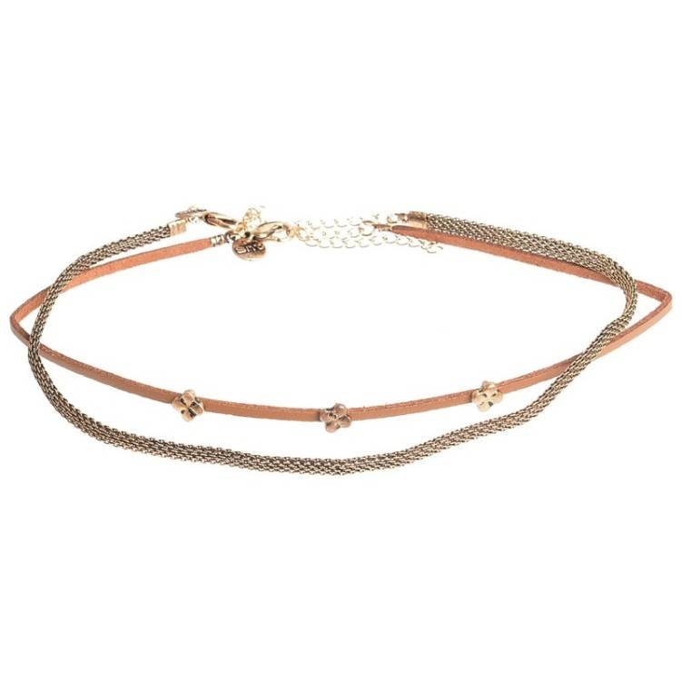 CHOKER SET 2 PIEZAS CADENA CUERO METAL