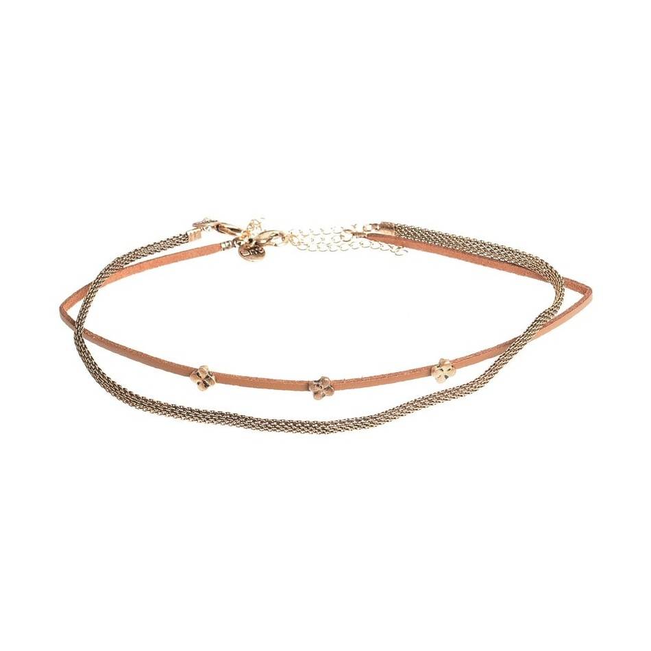 CHOKER SET 2 PIECES METAL LEATHER CHAIN