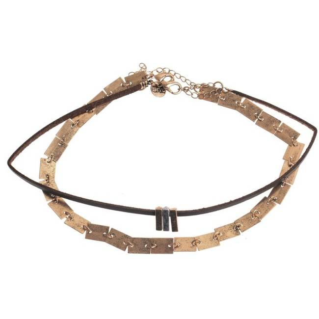CHOKER SET 2 PIEZAS CADENA CUERO METAL