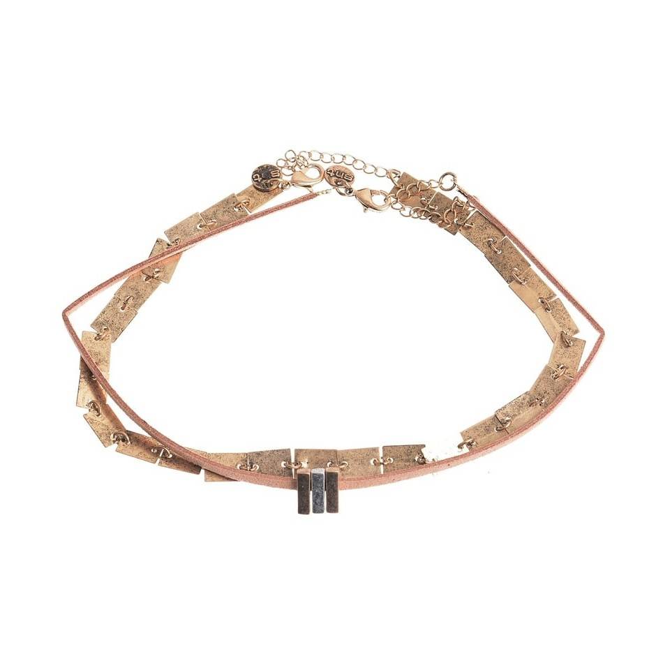 CHOKER SET 2 PIEZAS CADENA CUERO METAL