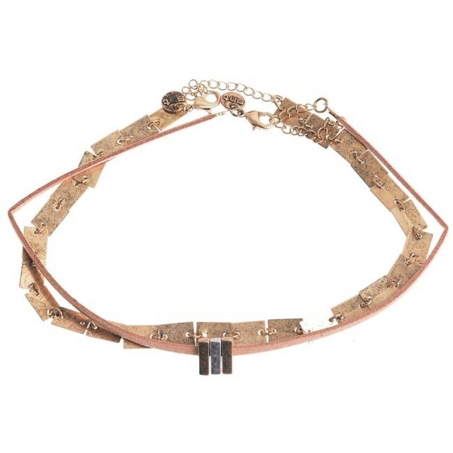 CHOKER SET 2 PIECES METAL LEATHER CHAIN