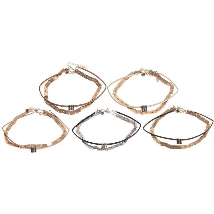 CHOKER SET 2 PIECES METAL LEATHER CHAIN 2