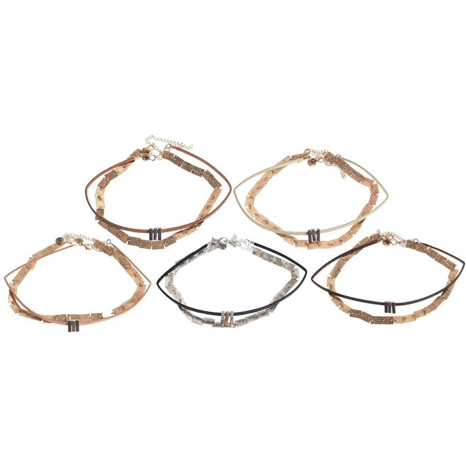 CHOKER SET 2 PIEZAS CADENA CUERO METAL