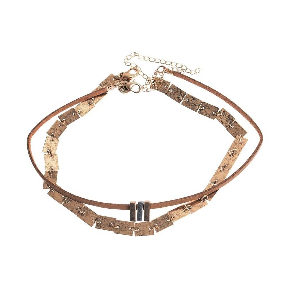 CHOKER SET 2 PIEZAS CADENA CUERO METAL