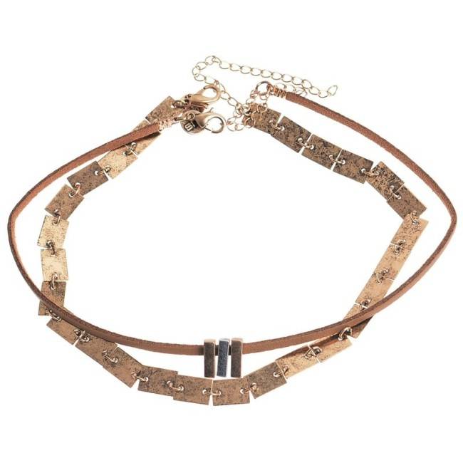 CHOKER SET 2 PIEZAS CADENA CUERO METAL