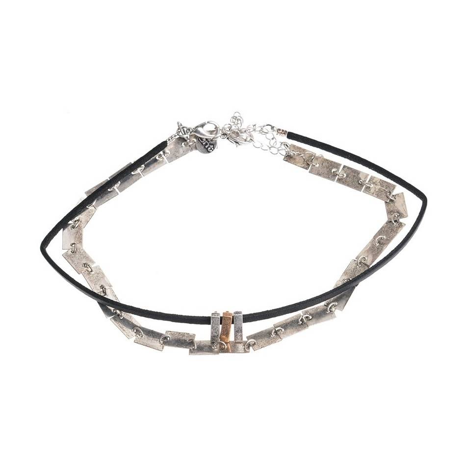 CHOKER SET 2 PIEZAS CADENA CUERO METAL