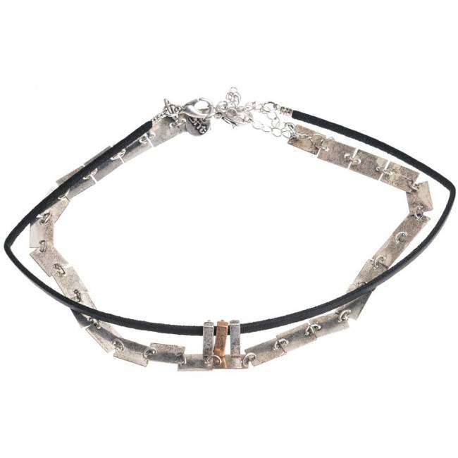 CHOKER SET 2 PIEZAS CADENA CUERO METAL