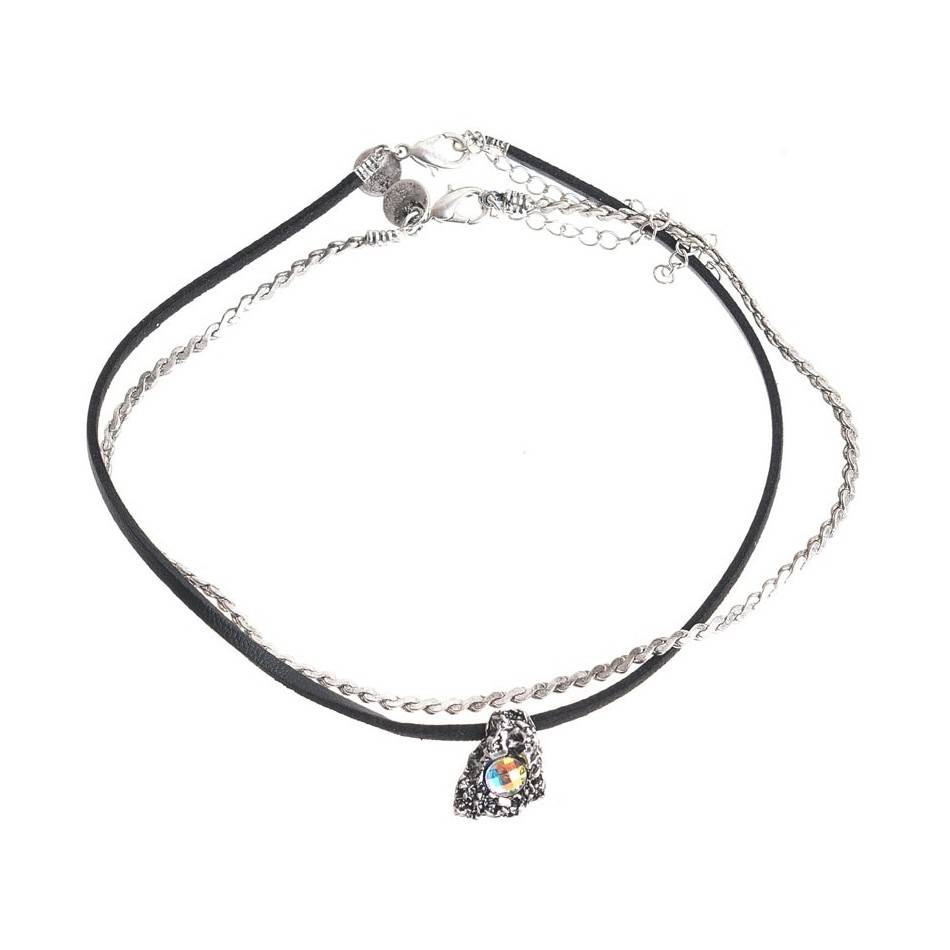 CHOKER SET 2 PIEZAS CADENA CUERO METAL