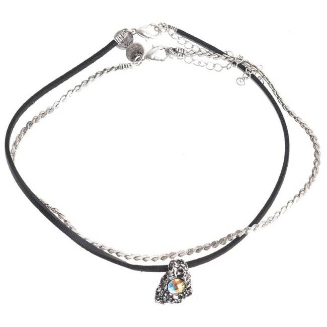 CHOKER SET 2 PIEZAS CADENA CUERO METAL