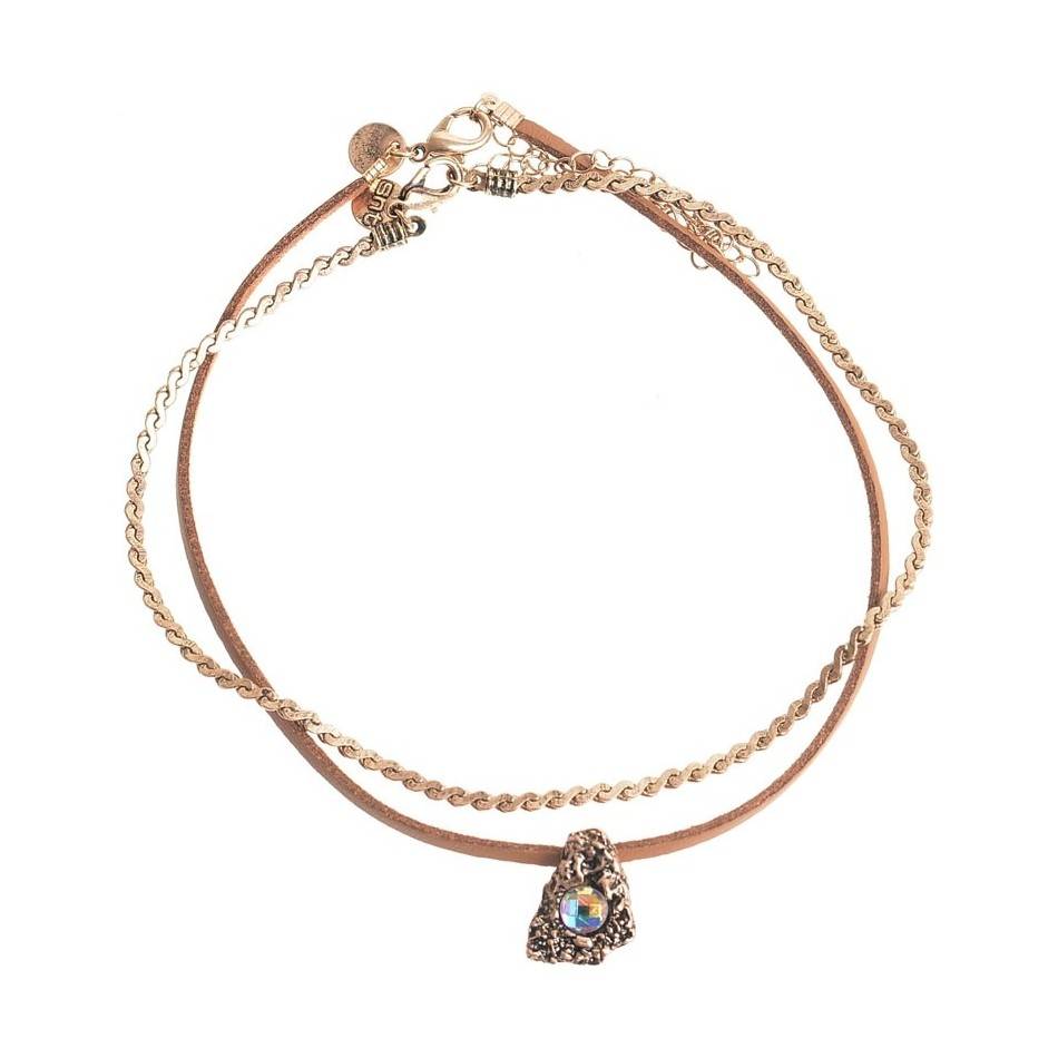 CHOKER SET 2 PIECES METAL LEATHER CHAIN