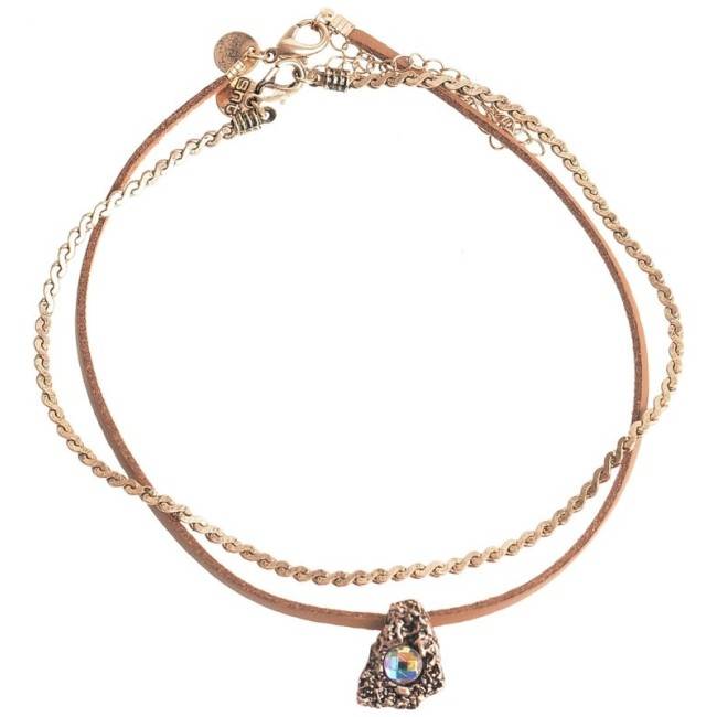 CHOKER SET 2 PIECES METAL LEATHER CHAIN