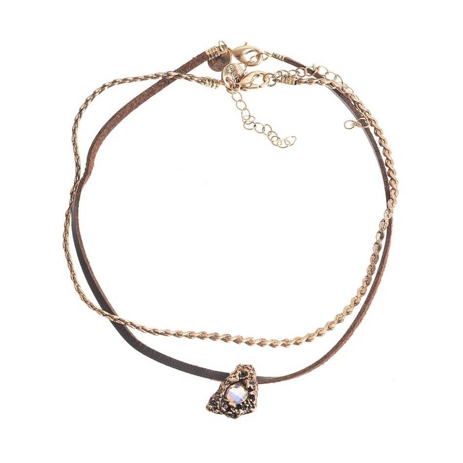 CHOKER SET 2 PIEZAS CADENA CUERO METAL