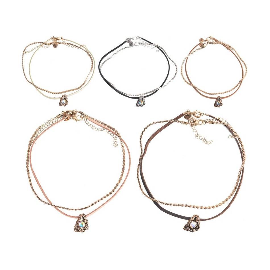 CHOKER SET 2 PIEZAS CADENA CUERO METAL