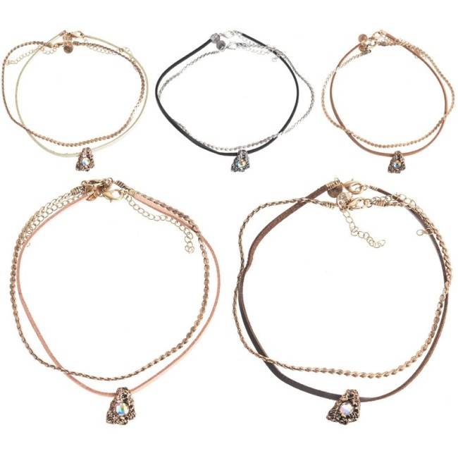 CHOKER SET 2 PIEZAS CADENA CUERO METAL