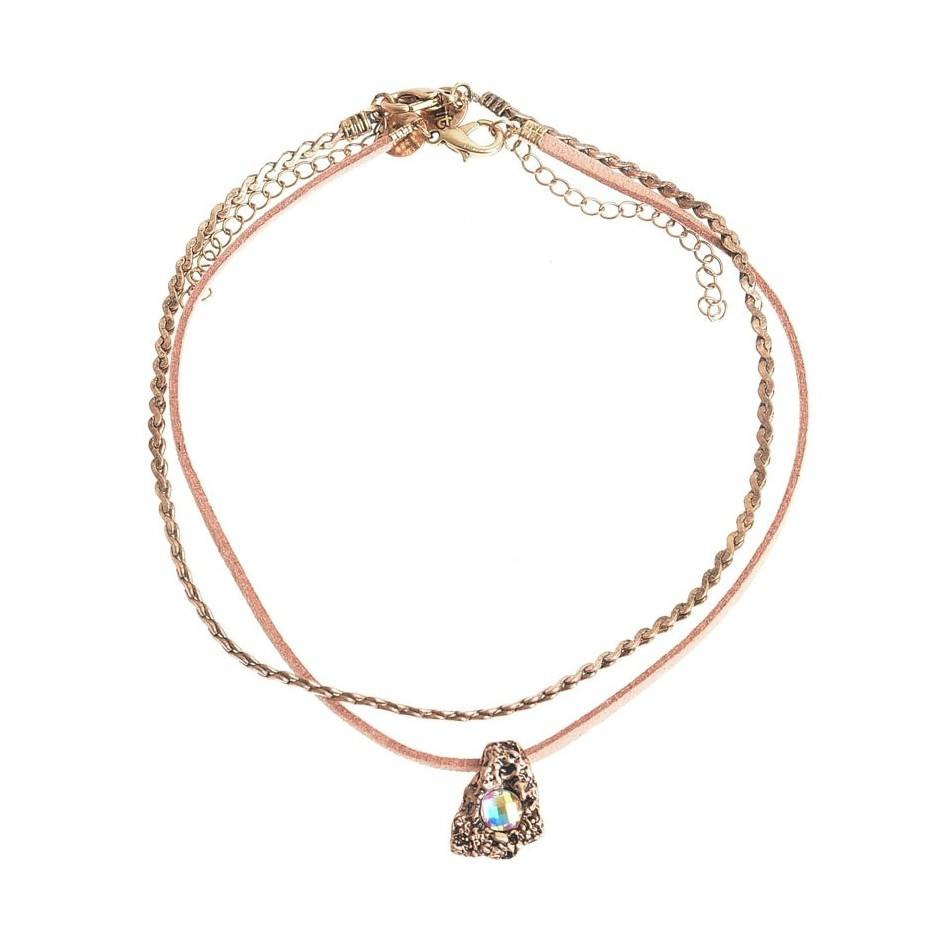 CHOKER SET 2 PIECES METAL LEATHER CHAIN