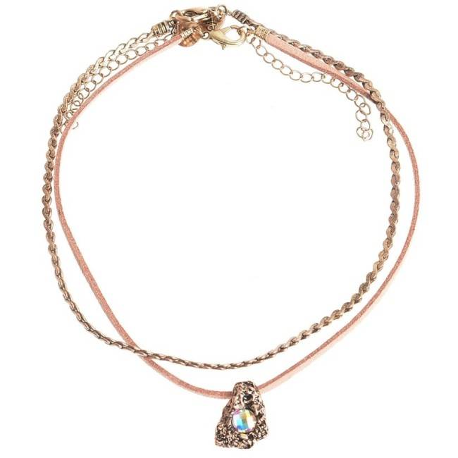 CHOKER SET 2 PIECES METAL LEATHER CHAIN