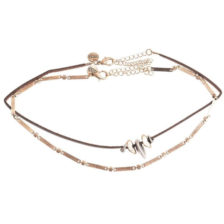 CHOKER SET 2 PIECES METAL LEATHER CHAIN