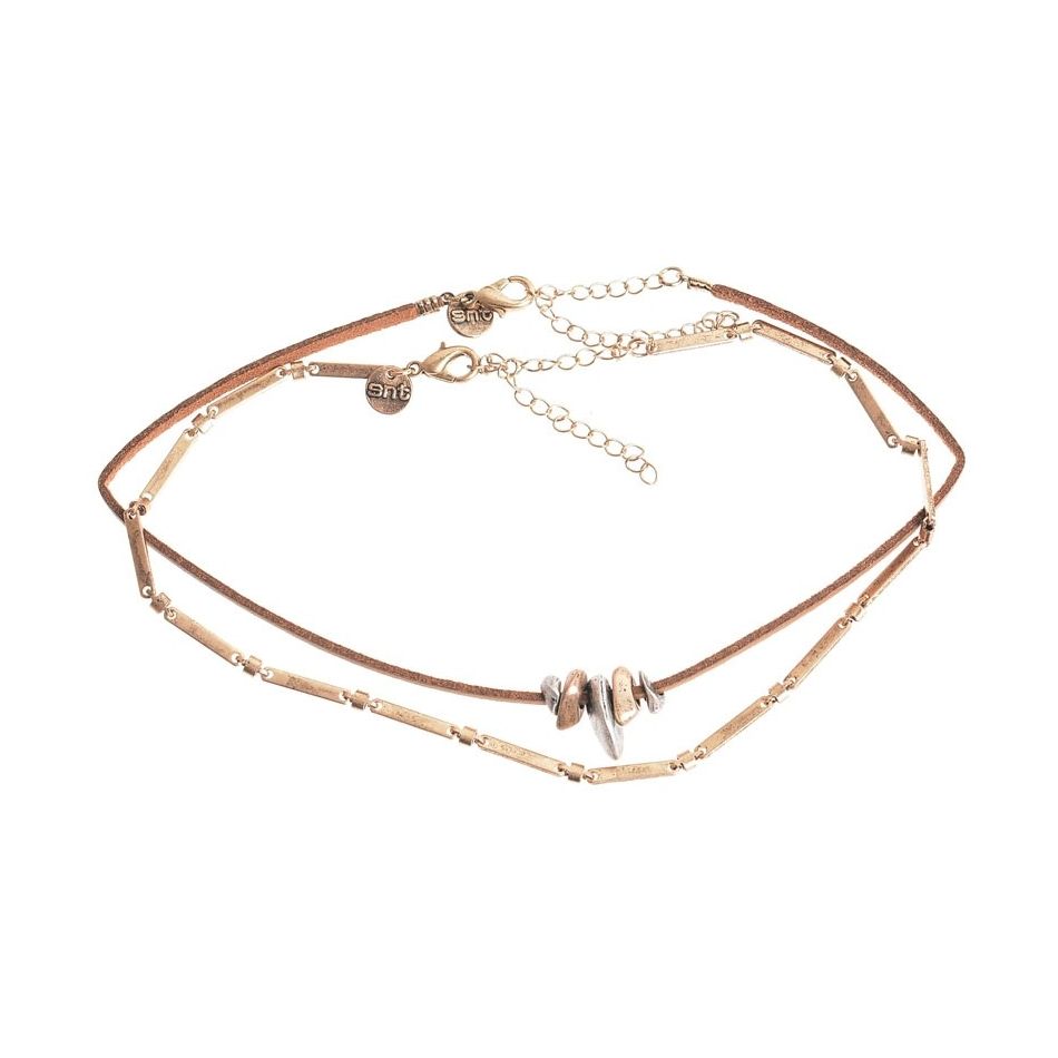 CHOKER SET 2 PIEZAS CADENA CUERO METAL