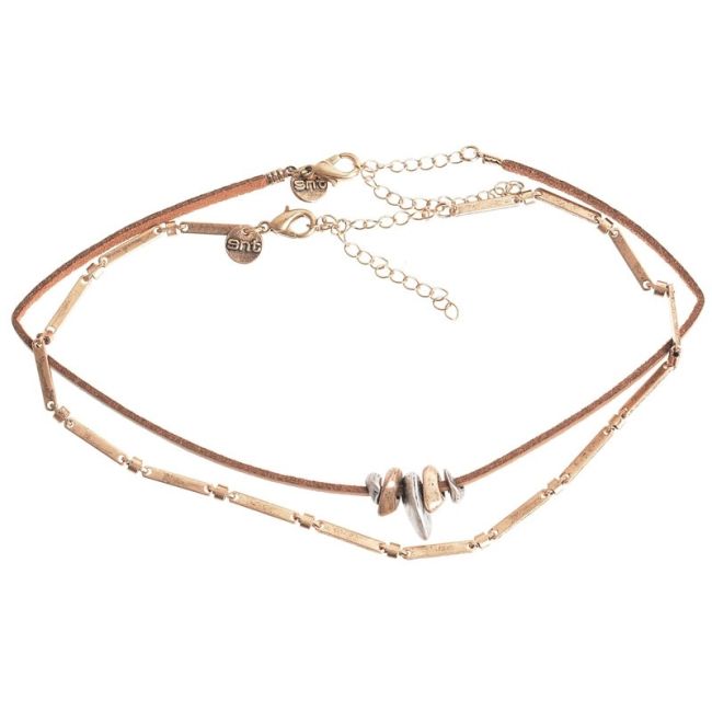 CHOKER SET 2 PIEZAS CADENA CUERO METAL