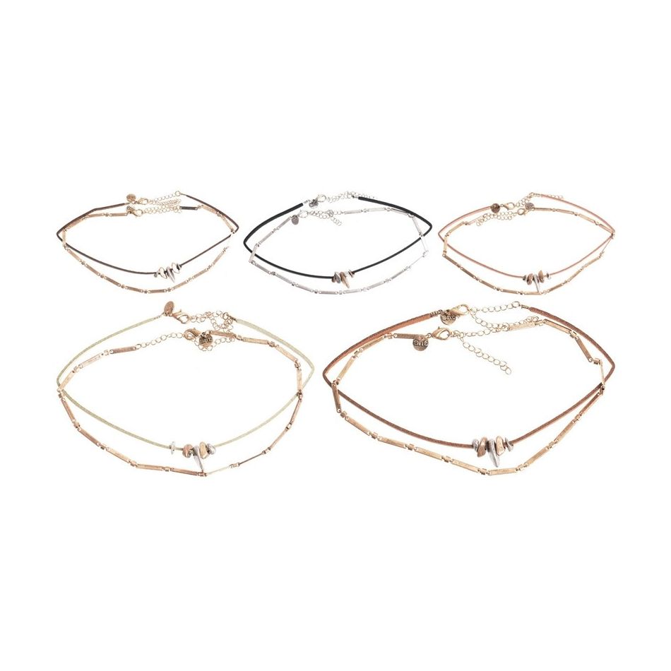CHOKER SET 2 PIECES METAL LEATHER CHAIN