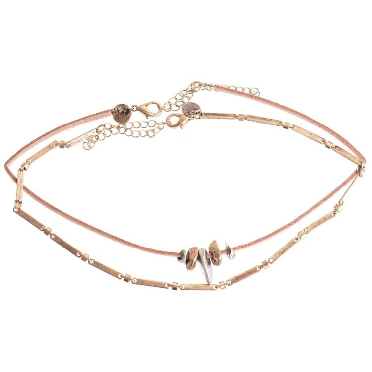 CHOKER SET 2 PIECES METAL LEATHER CHAIN 2