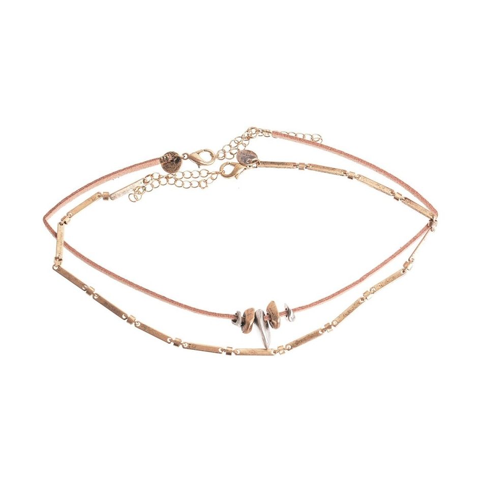 CHOKER SET 2 PIECES METAL LEATHER CHAIN