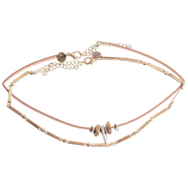 CHOKER SET 2 PIEZAS CADENA CUERO METAL
