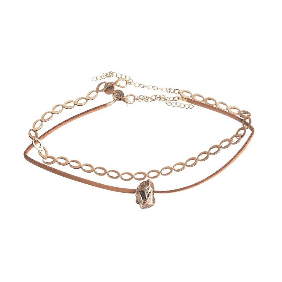 CHOKER SET 2 PIEZAS CADENA CUERO METAL