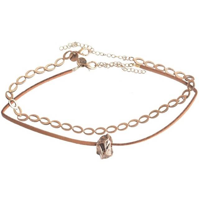 CHOKER SET 2 PIECES METAL LEATHER CHAIN